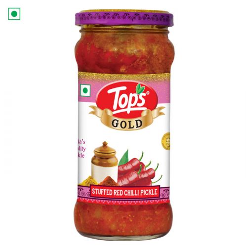Tops Pickle Stuffed Red Chilli - 375g. Glass Bottle